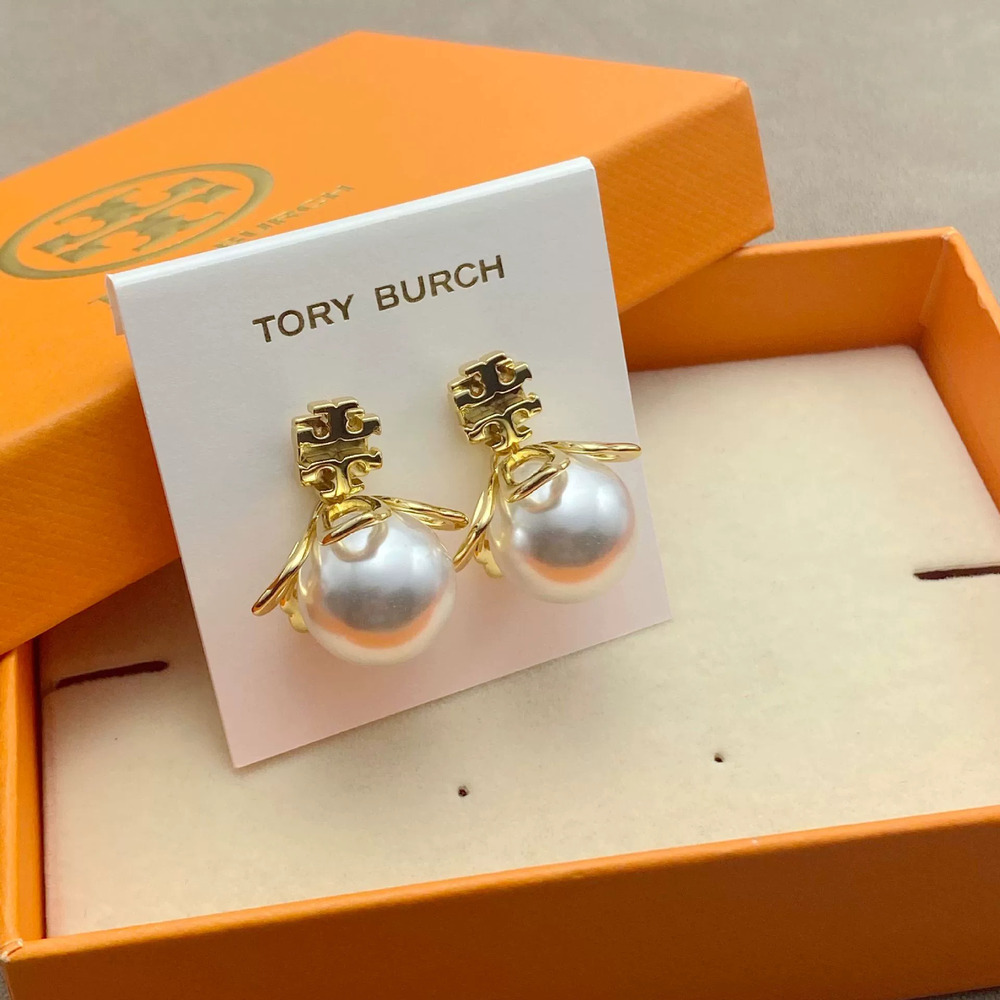 Tory Burch Freshwater Pearl Hollow Letter Earrings